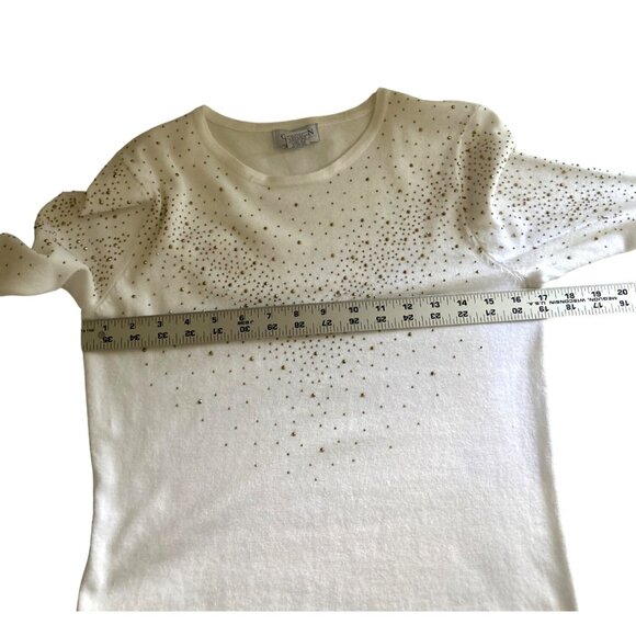 Carmen Marc Valvo Long Sleeve Ivory Sweater With Gold Stud Detailing Size M - Picture 7 of 8